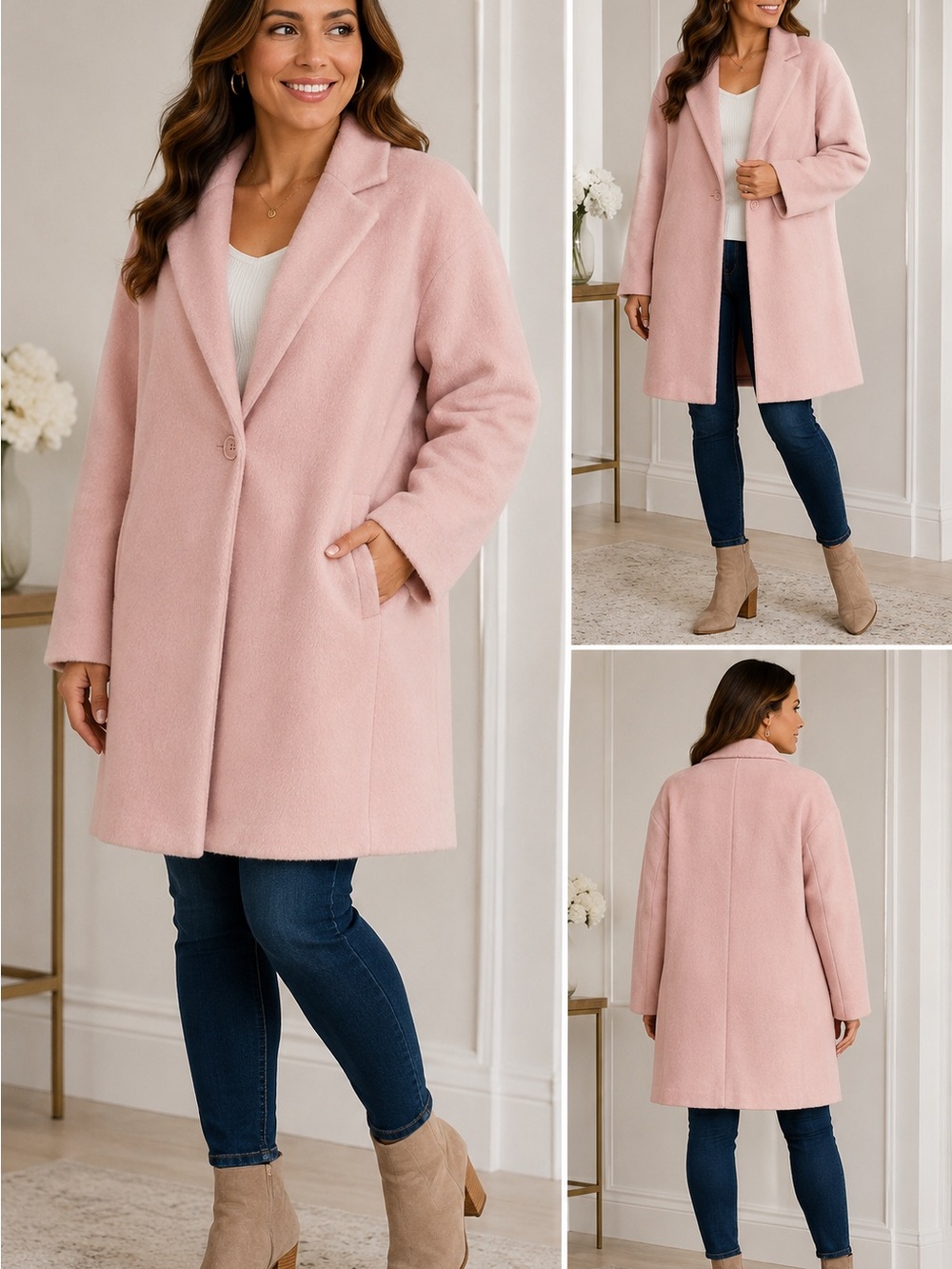 eva mendes for NY&C Long Coat Size XL Dusty Blush Wool Blend Lined Oversized